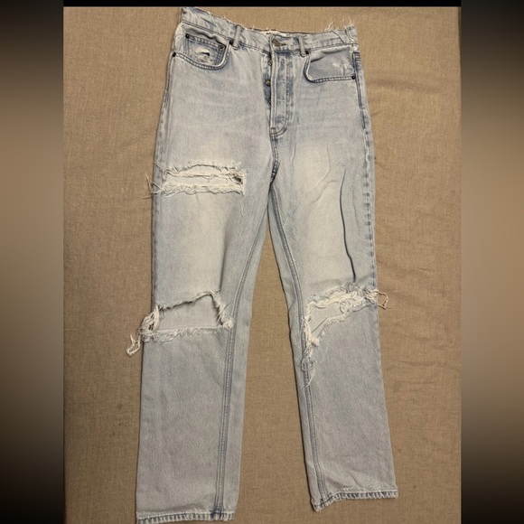 Reformation Denim - Reformation Jeans Womens 29 Blue Cynthia High Rise Relaxed Denim Distressed Rips